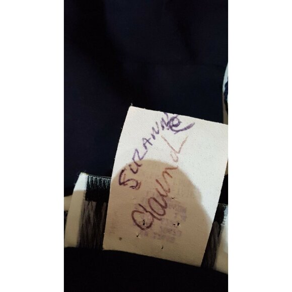 Vintage Womens Dress L Navy Blue White Piping Long Pearl Buttons Cottage core - Picture 6 of 9